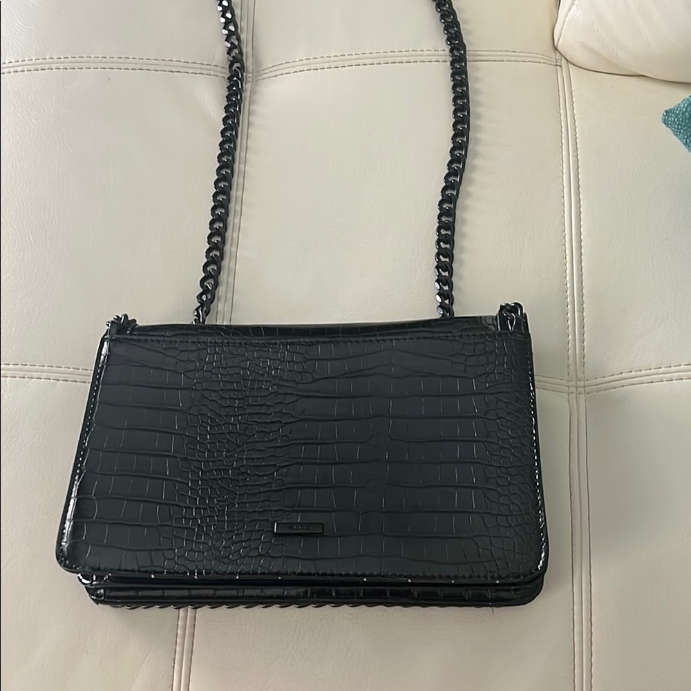 Aldo Black Croc-Embossed Crossbody Bag